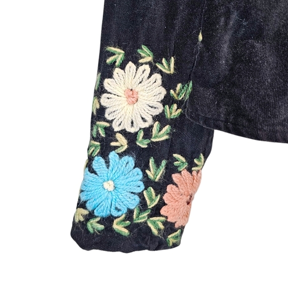 Vtg Persaman Micro Corduroy Floral Blazer 2 Black 90s Boho Chic Hippie Jacket - Picture 12 of 13